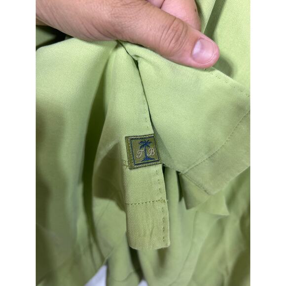 Tommy Bahama Button Up 4XB Sage Green Solid 100% Silk Short Sleeve Wood Button - Picture 7 of 11